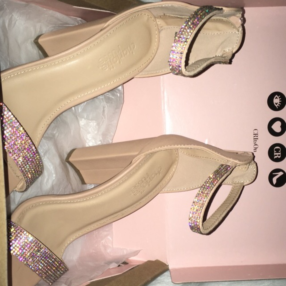 Nude heels with glittered bands